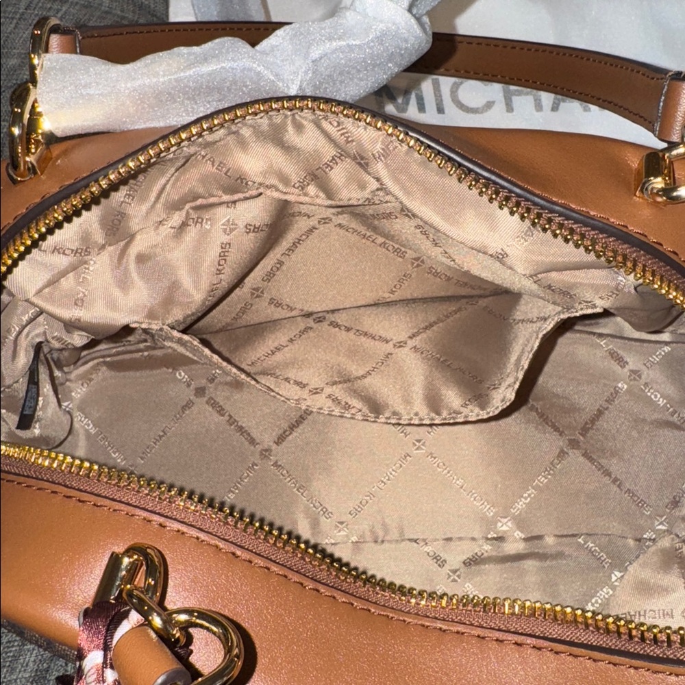 Michael Kors Bag Jet Set Signature Brown Leather Satchel Crossbody - Picture 10 of 16